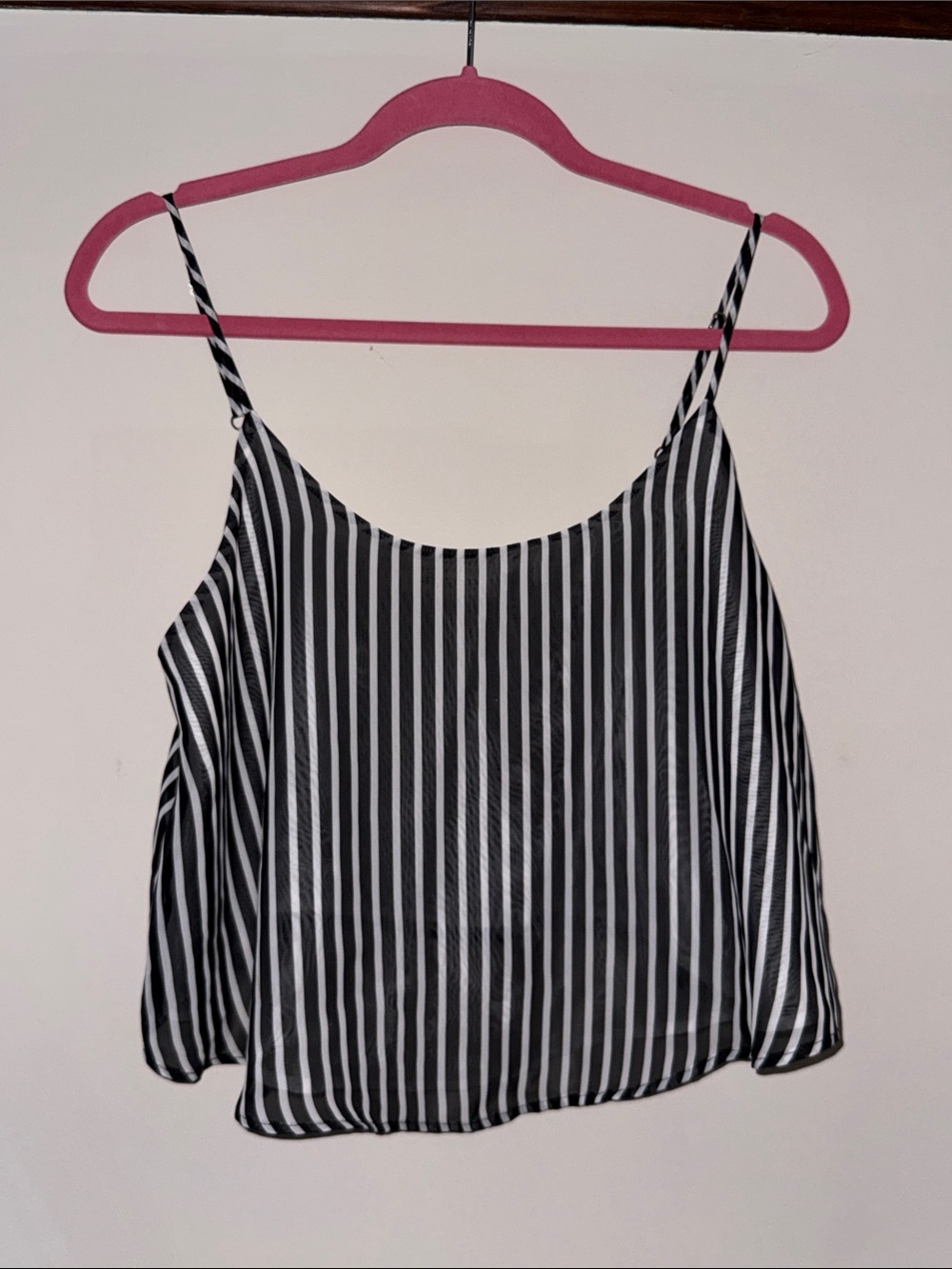 Arden B Y2K Black and White Vertical Stripe Spaghetti Strap Crop